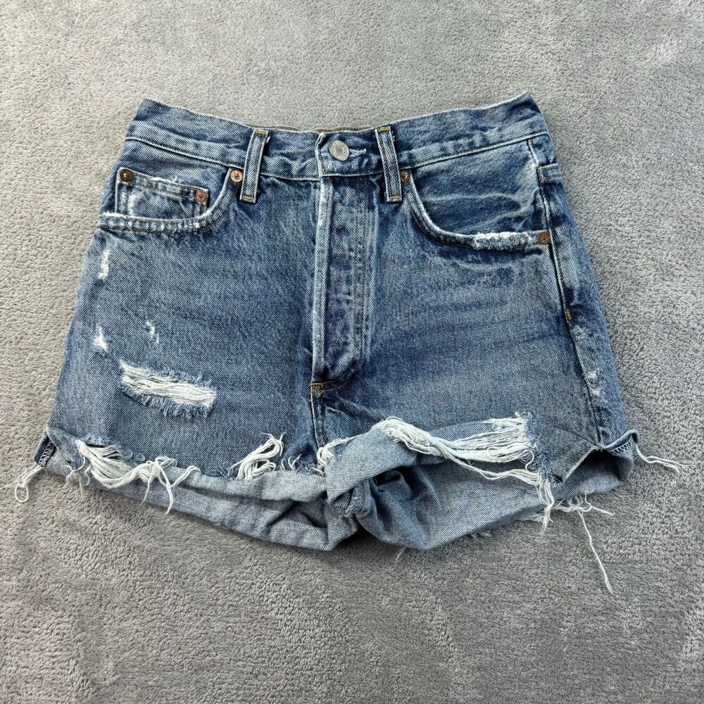 AGOLDE Jean Shorts Women's 25 Dee Short High Waisted Hidden Button Fly Cut Off